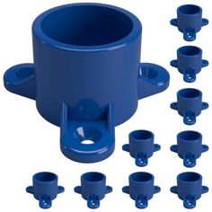 blue plastic cup holders with holes in the middle for cups to be placed inside and outside