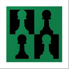 four chess pieces are shown in black and green