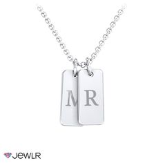 This necklace is the perfect gift for any occasion! Celebrate loved ones by selecting 1-5 engravable tags. Personalize with an initial on each tag for a sentimental touch. Customize in your choice of sterling silver or gold. This necklace comes with a cable chain in sterling silver, and a dainty rope chain in white, yellow, or rose gold. In gold, you can upgrade to our diamond cut cable chain for a thicker look and more sparkle. Elegant Personalized Dog Tag Charm Necklaces, Elegant Personalized Dog Tag Charm Necklace, Elegant Dog Tag Necklace For Personalized Gift, Sterling Silver Dog Tag Necklace With Charms, Anniversary Initials Charm Necklace With Rectangular Pendant, Anniversary Charm Necklace With Rectangular Initials Pendant, Anniversary Charm Necklace With Rectangular Pendant And Initials, Anniversary Rectangular Pendant Charm Necklace With Initials, Personalized Sterling Silver Dog Tag Jewelry