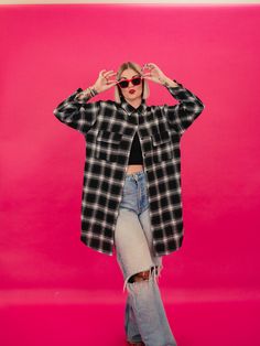 Get your grunge on with the Bois Lie Oversized Plaid Shirt! This soft and cool shirt boasts a 90's vibe, perfect for Fall layering. Its oversized fit adds an edge to any look. Plaid never looked so good! -It's giving 90's grunge and we're here for it! -Perfectly oversized and boxy fit -Drop shoulder detail -Layer with every band tee you own! -Oversized front pockets! -Longline length -Collar detail -Button front closure -65% Cotton; 35% Polyester SIZING: The shirt is meant to have a relaxed, ove Oversized Plaid Shacket Casual Style, Oversized Edgy Tops For Fall, Edgy Oversized Tops For Fall, Trendy Oversized Button-up Flannel Shirt, Trendy Plaid Flannel Shirt, Trendy Plaid Shacket, Trendy Oversized Plaid Shacket, Trendy Button-up Flannel Shirt, Oversized Flannel Shirt For Winter Streetwear