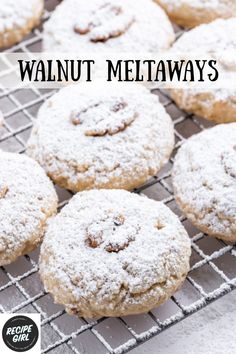 powdered sugar cookies cooling on a wire rack