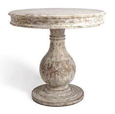 Distressed French Round Entry Table - Belle Escape White Pedestal Table, Round Entry Table, Painted Accent Table, Elegant Outdoor Furniture, Pedestal End Table, Cube Side Table, Pedestal Side Table, French Country Living Room, French Style Furniture