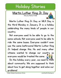 a holiday story for kids with the words martin luther king jr day