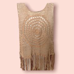 Boho Crochet Top By Bongo Size: Medium Nwt One Size Crochet Lace Top For Beach, One Size Beige Crochet Top, Beige One-size Crochet Top, Summer Fringe Top, One Size Fits Most, Summer Fringe Top One Size, Casual Sleeveless Crochet Top With Fringe, Beige Cotton Crochet Top For Festival, One Size Crochet Lace Top For Festivals, Beach Cotton Crochet Top With Fringe