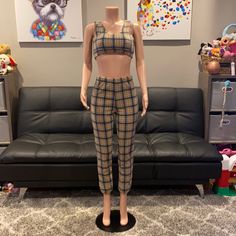 Size Small Limited Edition Tan Plaid/Tartan Jogger Crop Top Two Piece Set Sold Out, Limited Edition, Never To Return To Their Website. Super Soft Fleece, Stretchy, Super Cozy For These Colder Months! The Seraphina Collection Is A Rapidly Growing Uk Based Handmade Brand. Very Hard To Get Their Items. Always Limited Quantities! This Set Was So Popular It Sold Out Within Just A Hour There Was Only About 50 Sets Made And They Were Sold Separately. All Offers Always Accepted Or Countered With Lowest Fitted Sleeveless Sets For Fall, Fitted Brown Sets For Fall, Fitted Fall Pants Matching Set, Fall Matching Set Fitted Pants, Casual Fitted Two-piece Pants Set, Trendy Fitted Brown Set, Fitted Matching Sets For Fall, Fall Fitted Plaid Sets, Trendy Fitted Plaid Pants