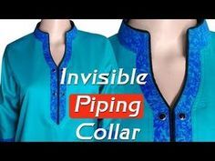 Chinese Collar Kurti neck Design stitching with Ghoom Piping , English subtitles, Collar Piping - YouTube Chinese Collar Dress, Stitching Videos, Stitching Classes, T Shirt Tutorial, Sewing Easy