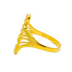 This ring stands out with its bold, ethereal design, crafted from 22k yellow gold and weighing 3.1 grams. Available in size 8 with options for resizing, it's perfect for those who desire a standout piece that combines majestic allure with a lightweight feel. Ideal for adding a touch of drama and elegance to any look, this ring is a statement piece that beautifully marries modern design with timeless gold luxury. Product Details Gold Purity(karat): 22k Gold Weight(grams): 3.1 Item Finish: Yellow Gold Ring Size: ﻿8﻿ Ring Sizing Available: Yes // Gold Filigree Open Ring, Ceremonial Gold Diamond Ring, Formal Gold Butterfly Ring, Gold Open Ring Filigree For Formal Occasions, Hallmarked Gold Plated Gold Rings, Gold Open Ring For Ceremonial Occasions, Gold Open Filigree Ring For Formal Occasions, Elegant Gold Diamond Ring For Ceremonial Occasions, Elegant 22k Yellow Gold Rings