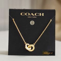 Nwt Coach Interlocking Open Circle Pendant Necklace 91441 Gold $88 Details Gold-Plated Brass Lobster Clasp Closure Adjustable 16" - 18" (L) Gold Coach Necklace, Elegant Coach Jewelry With Adjustable Chain, Chic Coach Jewelry As Gift, Chic Coach Jewelry As A Gift, Circle Stone Necklace, Coach Necklace, Interlocking Circle Necklace, Rose Gold Logo, Rose Stud Earrings