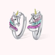 [DESIGN INSPIRATION]: A unicorn symbolizes happiness, luck, and purity, these cute earrings are ideal gifts for your sweet girls and unicorn lovers, which will let your girls know how important she is to you. We hope these earrings can bring your girl happiness, luck, smile, peace, and all the good things we can imagine.
[PREMIUM QUALITY]: Our unicorn earrings are made of high-quality 925 sterling silver with colorful and pink cubic zirconia crystals to make your little princess shine in a crowd Cute Sterling Silver Hoop Earrings, Whimsical Silver Earrings For Birthday, Silver Hypoallergenic Kawaii Earrings, Hypoallergenic Silver Kawaii Earrings, Fantasy Unicorn, Unicorn Earrings, Earrings For Girls, Unicorn Lover, A Unicorn