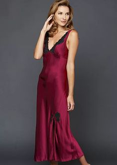 Perfect Indulgence Silk Gown - Long Nightgown with Lace | Julianna Rae Long Silk Nightgown, Party Dress Night, Satin Nightie, Long Nightgown, Satin Fashion, Silk Chemise, Dress Night, Silk Nightgown, Lace Nightgown