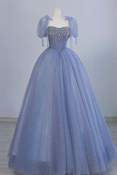 Princess Style Embellished Dress For Debutante Ball, Blue Embellished Ball Gown Evening Dress, Blue Sequined Ball Gown With Fitted Bodice, Blue Tulle Ball Gown For Homecoming, Blue Embellished Ball Gown With Fitted Bodice, Blue Princess Dress With Fitted Bodice For Debutante Ball, Light Blue A-line Prom Evening Dress, Elegant Blue Princess Ball Gown Dress, Elegant Blue Ball Gown Princess Dress