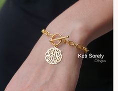 "This beautifully made initials bracelet will have large link chain and toggle clasp for more durability and fashion statement. Order your name initials and it will be hand crafted from pretty script font just for you! We are crafting by hand using old style craftsmanship methods. Metal options: * Sterling Silver * Sterling Silver 0.925 with 24K gold overlay. * Sterling Silver 0.925 with 14K Rose gold overlay. * 14K Gold filled (1/20th - US standards) Chain type: large link Clasp type: Toggle In Initial Charm Bracelet, Monogram Bracelet, Turquoise Bead Bracelet, Monogram Jewelry, Gold Diamond Necklace, Cluster Necklace, Toggle Bracelet, Name Jewelry, Initial Bracelet