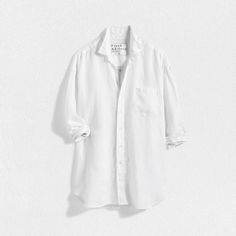 The FRANK AND EILEEN - MACKENZIE EXAGGERATED ONE SIZE BUTTON UP SHIRT IN LIVED IN LINEN Everyday Linen Shirt With Placket, Everyday White Shirt With Placket, White Button-up Shirt For Casual Gatherings, Linen Button-up Shirt For Daywear, Everyday Linen Shirt With Buttons, Everyday Linen Button Shirt, Unstructured White Shirt For Daywear, White Unstructured Everyday Shirt, Everyday White Relaxed Fit Shirt