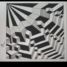 an abstract drawing with black and white lines