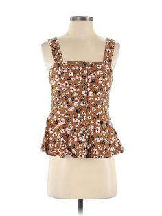 Who What Wear Sleeveless Top Size: Small Brown Tops - used. 55% LINEN, 45% RAYON, Sweetheart, | Who What Wear Sleeveless Top Brown Sweetheart Tops - Used - Size Small Fitted Brown Sleeveless Tank Top, Fitted Floral Print Sleeveless Vest, Sleeveless Brown Cotton Top, Brown Sleeveless Tank Top For Spring, Fitted Sleeveless Tank Top With Floral Print, Brown Sleeveless Cotton Top, Fitted Sleeveless Brown Top, Spring Brown Cotton Tank Top, Brown Cami Top For Spring