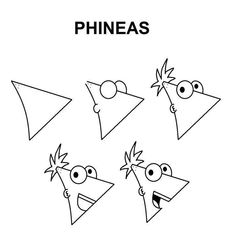 an image of three cartoon faces with the words phinas on them and one has two eyes