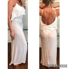 The Prettiest Flounced Top Maxi Dress With Adjustable Straps And Plunge V Back! So Pretty! This Is A Brand New Sample Piece. So, There Are No Tags. Bust About 18” And Waist About 15.5”. Length From Bottom Of Strap Is About 55”! 100% Rayon. This Is Just So Lovely Pretty Much The Perfect White Maxi Dress And A Definite Staple For Your Summer Wardrobe! White Flowy Rayon Maxi Dress, Flowy Maxi Dress For Day Out, Flowy Rayon Maxi Dress With Ruffles, Beach Maxi Dress With Ruffle Hem In Rayon, Beach Rayon Maxi Dress With Ruffle Hem, Beach Rayon Maxi Dress With Ruffles, Flowy Flirty Maxi Dress, Summer Rayon Dresses With Ruffles, White Flirty Maxi Dress With Ruffles