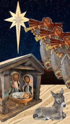 Nativity scene Christmas manger, trumpeting angels and star of bethlehem #FeelingFestive24