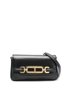 black leather smooth grain foldover top with magnetic fastening detachable leather and chain-link shoulder strap logo plaque main compartment internal card slots This piece comes complete with a protective dust bag. Tom Ford Bag, Chanel 2, Iconic Bags, Loafer Mules, Ballet Flat Shoes, Ski Wear, Lady Dior, Tom Ford, Chain Link