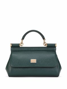 Lake green calf leather small Sicily tote bag from Dolce & Gabbana featuring logo plaque, gold-tone hardware, single top handle, adjustable detachable shoulder strap, front flap closure, magnetic fastening and main compartment. | Dolce & Gabbana small Sicily tote bag Top Designer Bags, Dolce And Gabbana Handbags, Dolce E Gabbana, Shopper Bag, Green Bag, Sicily, Leather Top, Small Bags, Womens Tote Bags