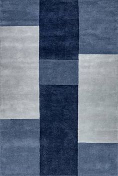 an area rug with blue and white squares on it