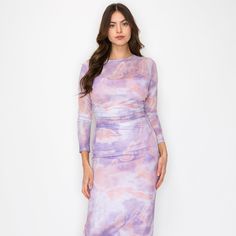 Sku: D6065 S-M-L (2-2-2) Hand Wash Only This Women's Dress, With Its Long Length, Features A Mesh Print The Gathered Pleats At The Waist Are Strategically Designed To Enhance The Figure, Creating A Flattering And Elegant Silhouette." Note: 6 Pcs In A Pack Fitted Multicolor Ruched Maxi Dress, Purple Bodycon Midi Dress, Spring Bodycon Purple Midi Dress, Purple Bodycon Midi Dress For Spring, Spring Purple Bodycon Midi Dress, Fitted Purple Midi Dress For Spring, Purple Ruched Maxi Dress For Spring, Spring Purple Ruched Maxi Dress, Multicolor Ruched Midi Dress For Evening