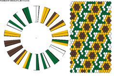 the pattern is shown in green, yellow and brown with white dots on each side