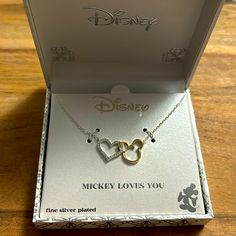 Brand: Disney La-Rocks Condition: New Item: Gold Tone Mickey Interlocked With Silver Heart Necklace Disney Heart-shaped Jewelry Gift, Disney Heart Shaped Jewelry Gift, Disney Jewelry For Valentine's Day Gift, Disney Style Jewelry For Valentine's Day Gift, Disney Silver Jewelry For Valentine's Day, Disney Style Silver Jewelry For Valentine's Day, Silver Disney Jewelry For Valentine's Day, Disney Silver Necklace For Gift, Disney Style Silver Necklace For Gift