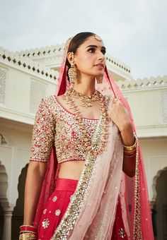 Double Dupatta Bridal Lehenga, Double Dupatta, Dupatta Bridal, Embroidered Bridal Lehenga, Onion Pink, Indian Wedding Bride, Raw Silk Lehenga, Rani Pink