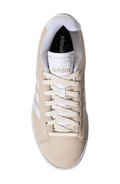 Suede leather adds a classic touch to this tennis-inspired sneaker with modern tech to keep you moving comfortably from day to day. Round toe Lace-up style Leather upper, textile lining, rubber sole Imported Adidas Grand Court Alpha, Adidas Grand Court, Modern Tech, Day To Day, To Day, White Beige, White White, Up Styles, Suede Leather