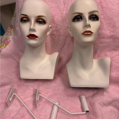 2 Mannequin Heads 14” Tall, 21” Circumference , Comes With Slat Wall Attachments, Hand Painted Manikin Head, Tall Hat, Mannequin Head, Mannequin Heads, Slat Wall, How To Paint, Paint Colors, Color White, Hand Painted