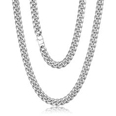 PRICES MAY VARY. Cuban Chain: Cuban link chain for men with smooth and round surface is high polished and shiny, safe and comfortable to skin. You can wear this mens chain alone, layered with other silver chain for men or pair it with your favorite necklace. Material: Stainless steel chain waterproof will never make your neck green. High quality 316L stainless steel cuban chain for men with sturdy and durable clasp has long-lasting color retention and wear resistance. Not fade, lead-free, nickel Silver Neck Chain For Men, Men Silver Chain, Neck Chain For Men, Mens Chain, Chain Necklace Silver, Cuban Chain Necklace, Silver Chain For Men, Chain For Men, Cuban Link Chain Necklaces