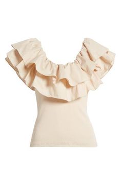 A ruffle-decked top is designed with a fitted bodice and ready for looks both fun and fancy. 22" length (size Medium) Scoop neck Short sleeves 95% viscose, 5% elastane with 100% cotton contrast Machine wash, line dry Imported Summer Ruffle Top With Flutter Sleeves, Chic Fitted Ruffle Blouse, Summer Tops With Ruffles And Flutter Sleeves, Chic Fitted Blouse With Ruffles, Spring Tops With Ruffle Hem And Ruffled Collar, Fitted Cotton Blouse With Ruffle Hem, Feminine Flutter Sleeve Top With Ruffle Hem, Fitted Feminine Top With Ruffle Hem, Feminine Ruched Tops With Ruffled Straps