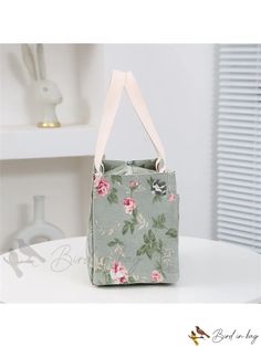 Bird in Bag - New Flower Pattern Insulated Lunch Bag - School Lunch Box Container Casual Rectangular Lunch Bag For Gift, Casual Rectangular Lunch Bag As A Gift, Casual Rectangular Lunch Bag Gift, Rectangular School Bag With Floral Print, Rectangular Floral Print School Bag, Green Floral Print Rectangular Bag, Green Floral Print Bags For Gifts, Green Floral Print Bags Suitable For Gifts, Green Floral Print Bags Ideal For Gifts