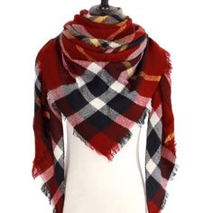 New Plaid Tartan Blanket Scarf Must Have Accessory For Fall. This Oversized Plaid Scarf Is Warm, Soft And Super Comfortable. Triangular Shape. Measures Approx 55"X55"X75" (4'x4'x6') Fall Acrylic Scarves, Red Shawl Scarf For Winter, Red Shawl Scarves For Fall, Cozy Red Scarves For Winter, Casual Red Winter Scarf, Red Scarves For Winter Cold Weather, Red Winter Scarves For Cold Weather, Casual Red Scarf For Cold Weather, Red Casual Scarves For Fall