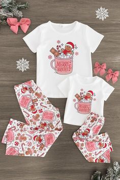 Mom & Me - Merry & Bright Gingerbread Man Pajamas - Sparkle in Pink Gingerbread Hot Cocoa, Cute Christmas Pajamas, Gingerbread Design, Sparkle In Pink, Family Photoshoot Outfits, Matching Christmas Pajamas, White Short Sleeve Tops, Matching Mom, Tis The Season To Be Jolly