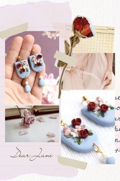 Handcrafted polymer clay earrings by melissaki.handcrafted 💗 Click the link & join my floral world I'll be more than happy if you do 💕🐝🌷 Jane Bennet, Earrings Polymer Clay, Inspired Jewelry, Floral Jewellery, Pride And Prejudice, Jane Austen, Floral Bouquets, Dress Designs, Polymer Clay Earrings