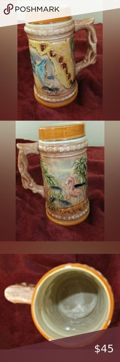 Old Vintage Florida Souvenir Made in Japan Mug Cup Vintage Florida, Vintage Souvenir, Pink Flamingo, Florida State, Old Vintage, Pink Flamingos, Mug Cup, Palm Tree, Alligator