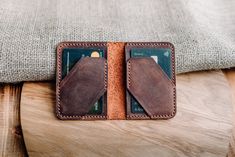 "This card holder will become a wonderful present for you or your nearest and dearest. It will be just irreplaceable during your journeys. Eventually, it is very beautiful and smooth to touch. FEATURES - 4 pockets for cards: Material: Genuine Leather 1.6-2 mm. Color: brown Size: 4.3\" x 3.1\" Your initials or other information can be added with engraving method. - Production time is 1 - 3 business days. - All products are custom, handmade, made to order. -----------------------------------------