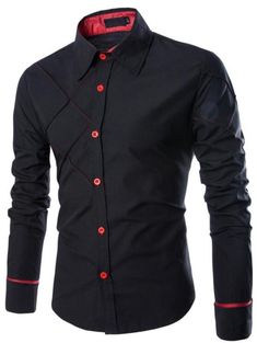 Men's Casual Simple Spell Color Long Sleeves Shirts - Black - 3348447812 - Men's Clothing, Men's Tops & T-Shirts, Men's T-Shirts  #MensTShirts #Men's #Clothing # #Men's #Tops #& #TShirts # #Men's #TShirts Black Long Sleeve Shirt With Button Closure, Black Shirt With Button Closure And Casual Collar, Black Tops With Buttons And Casual Collar, Black Fitted Shirt With Casual Collar, Black Slim Fit Collared Top, Black Cotton Long Sleeve Shirt, Black Long Sleeve Cotton Shirt, Black Slim Fit Shirt With Casual Collar, Black Slim Fit Tops With Buttons