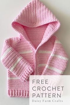 a pink knitted sweater with the text free crochet pattern daily farm crafts