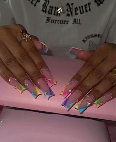 Supreme Nails, Cute Long Nails, Hard Nails, Colorful Nails, Colored Acrylic Nails, Short Square Acrylic Nails