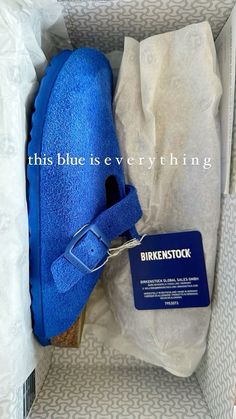 Blue Birkenstock Clogs, Blue Boston Birkenstocks, Blue Birkenstocks Outfit, Blue Shoes Aesthetic, Blue Birkenstocks, Electric Blue Shoes, Birkenstock Clogs, Pretty Shoes Sneakers, Hype Shoes