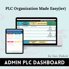 a tablet and phone sitting next to each other with the text plc organization made easier