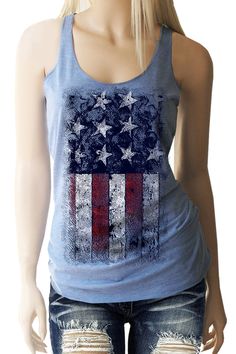 "American Flag, Red, White & Blue, Patriotic Pride Tank -Racerback Tank. Super Soft, comfortable and stretchy -50% polyester/25% ring-spun combed cotton/25% rayon -32 singles for extreme softness -Exposed Flatlock stitching at neck, armholes and hem -Pre-shrunk for reduced shrinkage Available in Small thru XL SMALL: Length- 27 1/2\" - Chest Width- 32 \" MEDIUM: Length- 28\" - Chest Width- 34\" LARGE: Length- 28 3/4\" - Chest Width- 36\" XLARGE: Length- 29 1/2\" - Chest Width- 38\" To give yo Patriotic Clothing, American Flag Clothes, American Flag Tank Top, Country Clothing, American Flag Tshirt, Patriotic Outfit, 4th Of July Outfits, Red Tank, Southern Girl