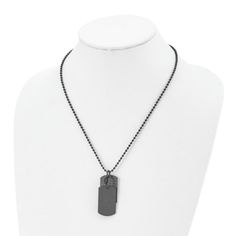 Black IP Plating over stainless steel polished and brushed double dog tag pendant necklace with fancy lobster clasp. Ball chain measures approximately 20"L x 1/16"W, pendant measures 1 9/16"L x 13/16"W. Necklace Dog Tag, Dogtag Necklace, Galaxy Stuff, Dog Chain, 20 Inch Necklace, Dog Tag Pendant, Stainless Steel Polish, Original Characters, Character Inspo