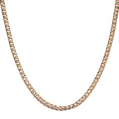 Here's a Franco Chain. From our 10K Chains collection, this 10K Yellow White Gold Diamond Cut Pave Round Franco Chain features Two-Tone Gold & Diamond-Cut finish. Product Details:Metal: Real 10K Gold 2.7mm: 18.76 grams (0.78 g/in)3.0mm: 26.04 grams (1.08 g/in)4.0mm: 40.51 grams (1.68 g/in)4.8mm: 57.57 grams (2.39 g/in)6.0mm: 86.40 grams (3.60 g/in)6.5mm: 101.91 grams (4.24 g/in)Length: All weights are written in 24" version, the weight will change depending on the size you choose. Bail/Clasp: Lo Women Diamond, 10k Gold, Diamond Cut, White Gold Diamonds, Yellow White, Gold Diamond, Two Tone, Diamond Cuts, Chain Necklace