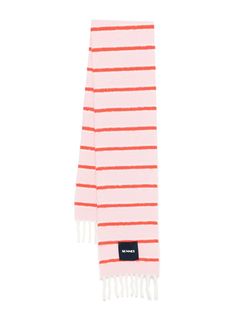 a pink and red striped scarf on a white background