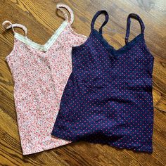 2 Nwot Lace Edged Camisole Tank Tops, Women’s Old Navy Size Large. One Navy With Red Polka Dots, One White With Orange And Purple Flowers. Come From A Smoke Free But Pet Friendly Home. Cheap Blue Floral Print Camisole, Sleeveless Polka Dot Cotton Tops, Cheap Red Floral Print Tank Top, Cheap Navy Cotton Tank Top, Polka Dot Sleeveless Cotton Top, Fitted Floral Print Tank Camisole, Blue Floral Print Camisole Tank Top, Sleeveless Polka-dotted Cotton Top, Old Navy Tank Tops