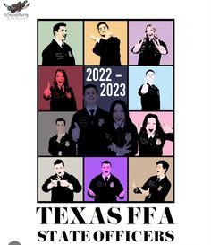 a poster for the texas state police department showing images of people in different colors and sizes